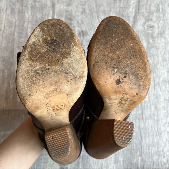 GIVENCHY EU 37 US 6.5 Brown Leather Open Toe Ankle Pump Booties Shoes - Picture 7 of 17